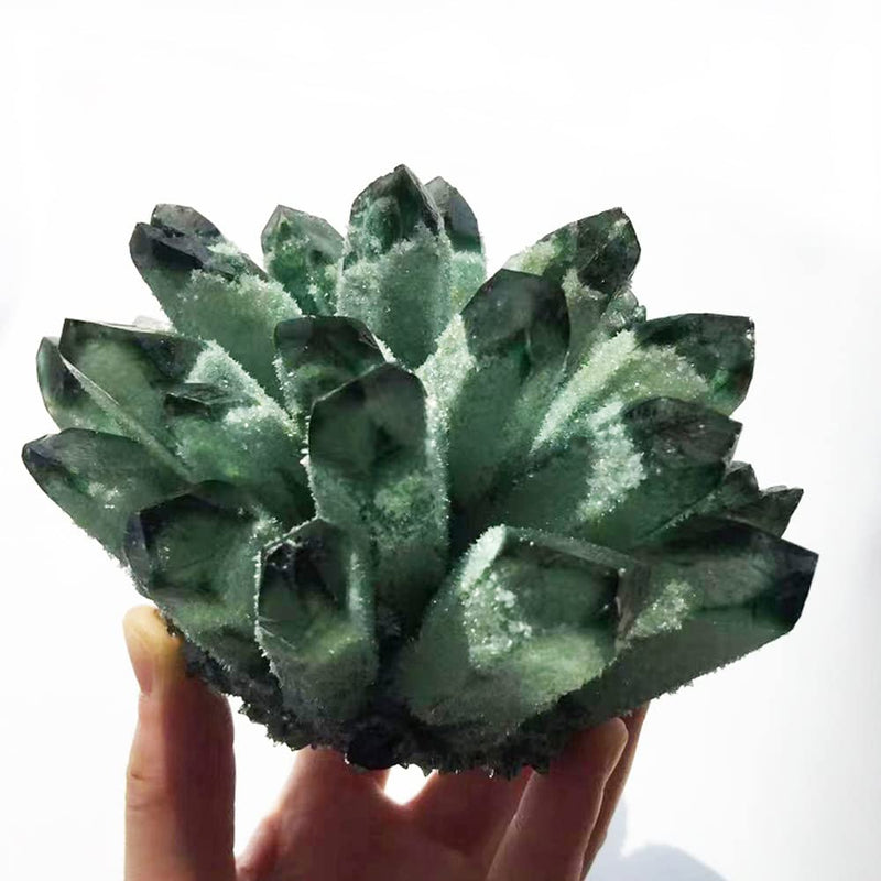Natural Crystal Cluster Clear Quartz Mineral Green Ghost Crystal Cluster Amethsyt Cluster Healing Ornament (Green Ghost Cluster, 0.88-1.1lb) Green Ghost Cluster