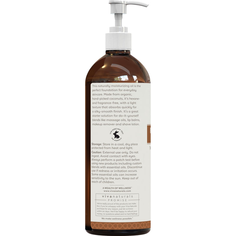 [Australia] - Viva Naturals Organic Fractionated Coconut Oil - Skin & Hair Moisturizer, Relaxing Massage and Body Oil, Carrier Oil for Essential Oils Mixing, Pure Non-Greasy Coconut Oil for Skin and Hair, 16 fl oz 