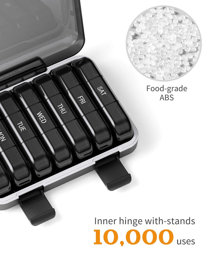 ONTERATE Weekly Pill Organizer 3 Times a Day, Large Pill Organizer 7 Days, Portable Pill Case 21 Days, Moisture Proof Large Pill Dispenser, Travel Pill Box for Vitamins Fish Oil Supplements (Black) Black