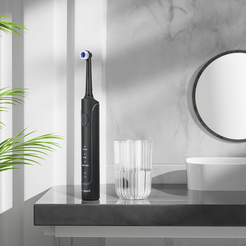 mornwell Electric Toothbrush USB Fast Charging 3 Modes Rotary Toothbrushes Rechargeable Spin Toothbrushes with 4 Round Brush Heads for Adults & Kids (Over 8 Years Old) Rotating Toothbrush