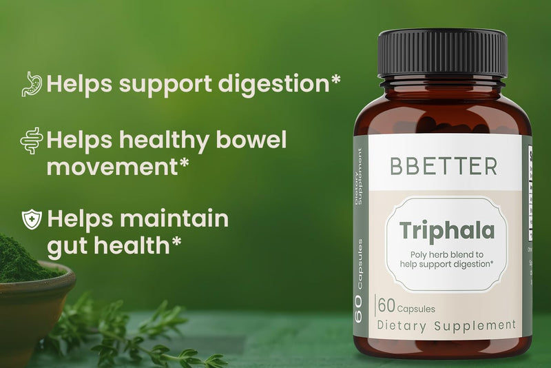[Australia] - BBETTER Triphala ‚Äì Ayurvedic Herbal Supplement with Amla, Haritaki & Bibhitaki for Occasional Constipation & Bloating ‚Äì Supports Digestion, Healthy Bowel Function, Colon Cleanse & Detox - 60 Capsules Pack of 1 