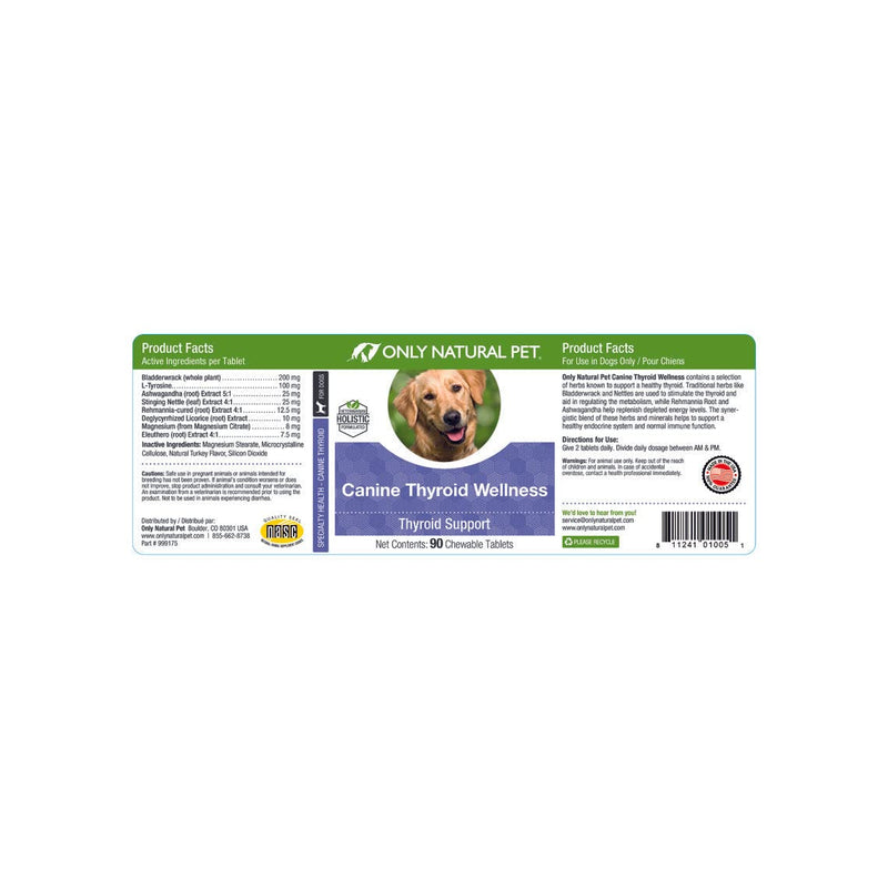 Only Natural Pet Canine Thyroid Wellness Supplment for Dogs - 90 Chewable Tablets - PawsPlanet Australia