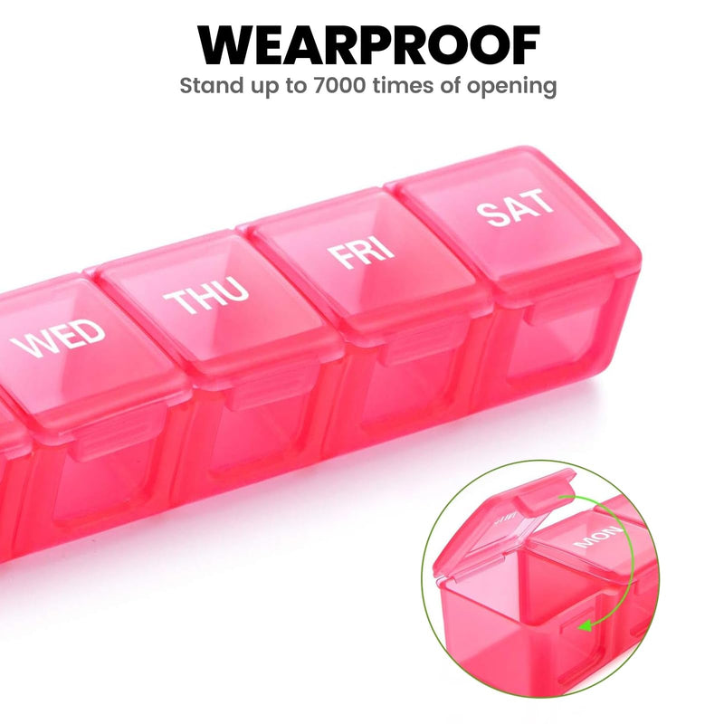 Sukuos Extra Large Weekly Pill Organizer 2 Pcs, Daily Pill Box 7 Day Medicine Cases for Vitamin, Fish Oils or Supplements, Easy to Clean (Black&Pink) Black & Pink