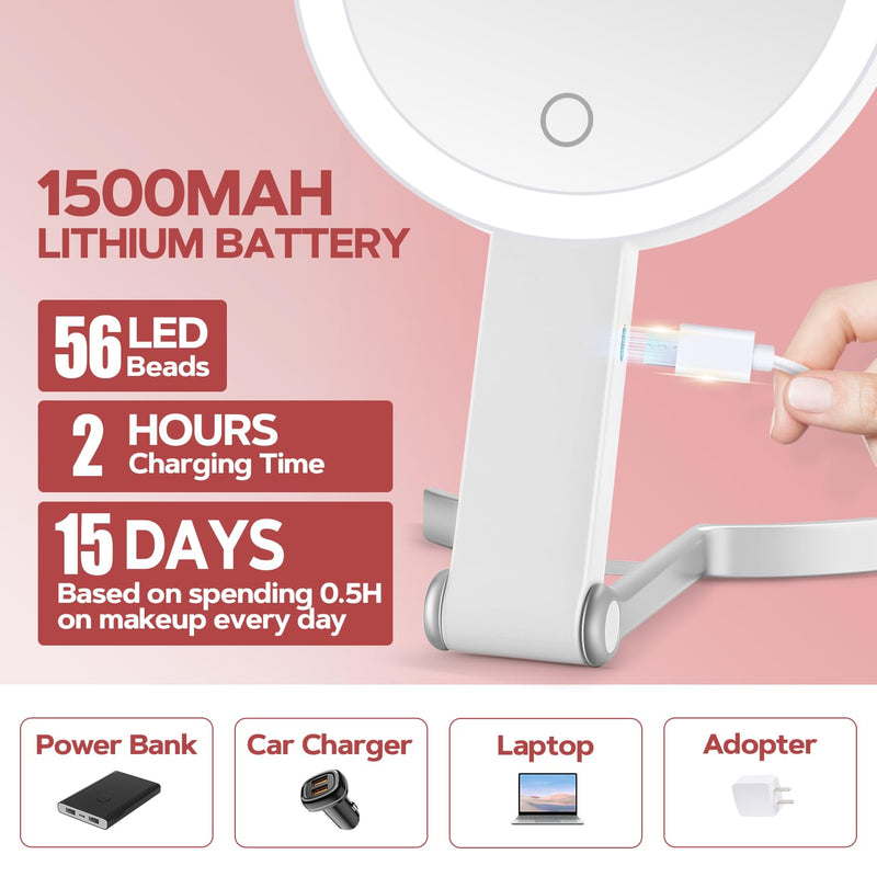 [Australia] - MIYADIVA Lighted Makeup Mirror, 30X Magnifying Mirror with Light and Adjustable Brightness, Hanging and Handheld Mirror with Handle, Portable Travel Makeup Mirror with Lights, Vanity Mirrors for Women White 