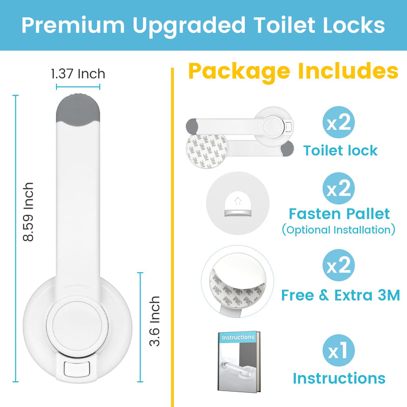 [Australia] - 4our Kiddies Baby Toilet Lock (2 Pack) for Child Safety, Baby Proof Toilet Seat Lock with 2 Extra Pallet Fit for Most Standard Toilet, Easy Intallation Toilet Lid Lock with 2 Extra 3M Adhesive 2 Pack 