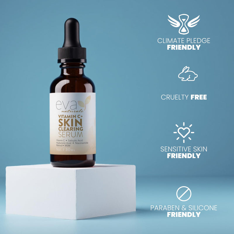 Eva Naturals Vitamin C Serum, Retinol, Salicylic Acid & Niacinamide, Acne | Hyaluronic acid, msm, dark spots, blemishes, spot treatment, skin clearing, anti-aging 1 Fl Oz (Pack of 1)