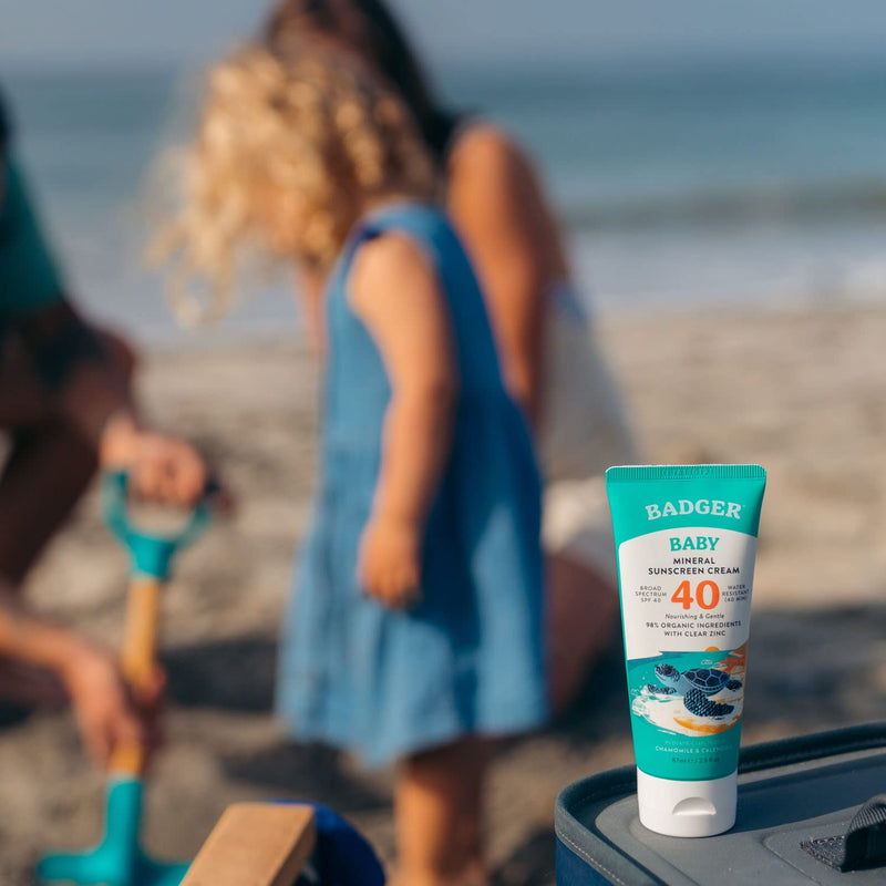 [Australia] - Badger SPF 40 Baby Reef Safe Natural Mineral Sunscreen Cream with Clear Zinc Oxide, Broad Spectrum & Water Resistant, Chamomile, 2.9 Fl Oz 2.9 Fl Oz (Pack of 1) 
