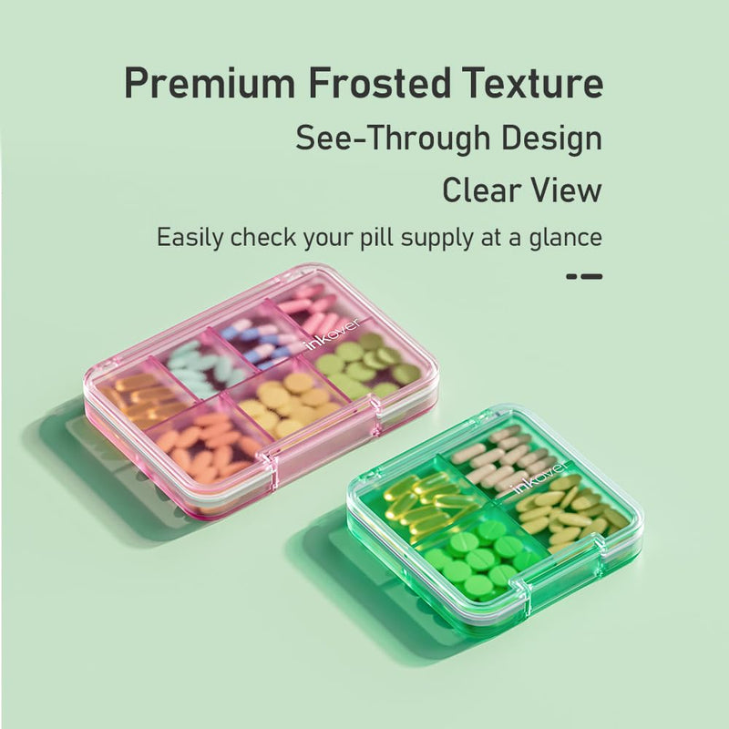 Small Pill Organizer, Travel Pill Case, 4 Compartments Black | Slim 0.65 in case for purse or pocket, with removable dividers, silicone seal and snap lock for daily tablets or capsules.