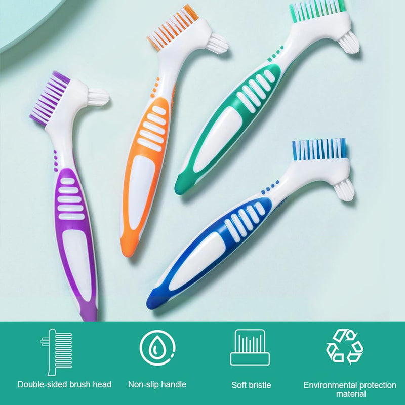 [Australia] - Pack of 4 portable denture cleaning brushes with moderate multi-layer bristles, portable double-sided denture brush for denture care 