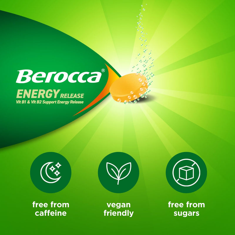 Berocca Energy Effervescent Tablets Including B Vitamins, Magnesium & Zinc - Vitamin C - Support Energy Release & Immune System* - 60 Tablets - Orange Flavour