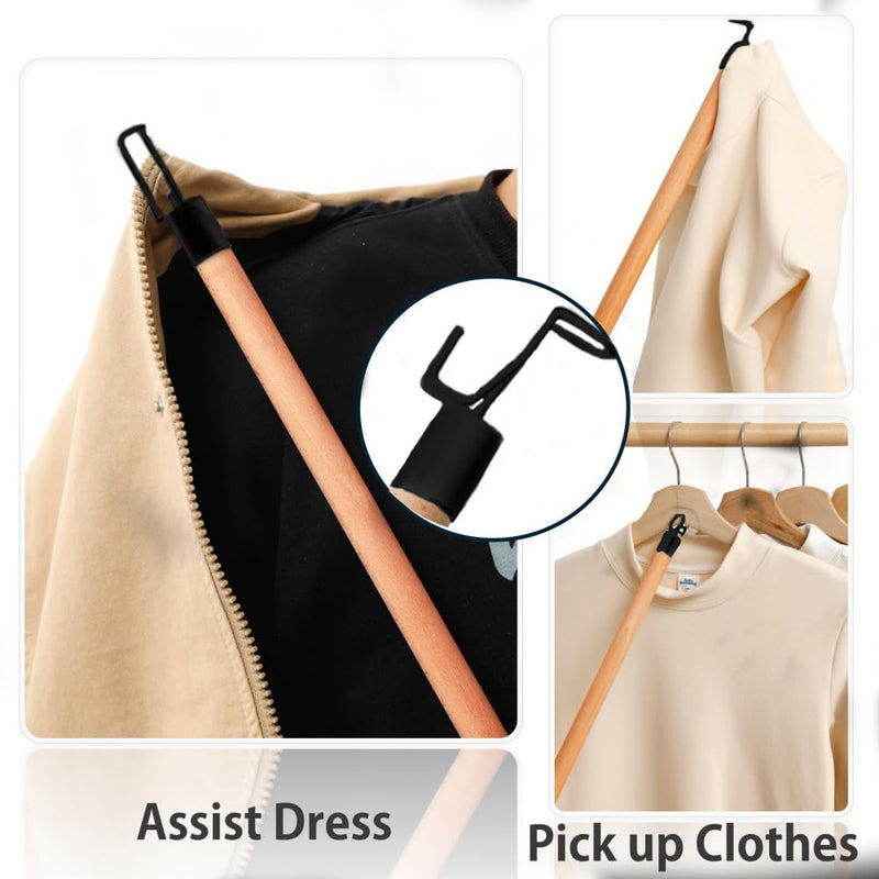 [Australia] - 28" Dressing Stick for Elderly, One Piece Real Beech Wood Dressing Long Stick & Shoe Stick, Disability Aids for Daily Living for Pants, Shoes, Socks and Shirts, 2PK 2 