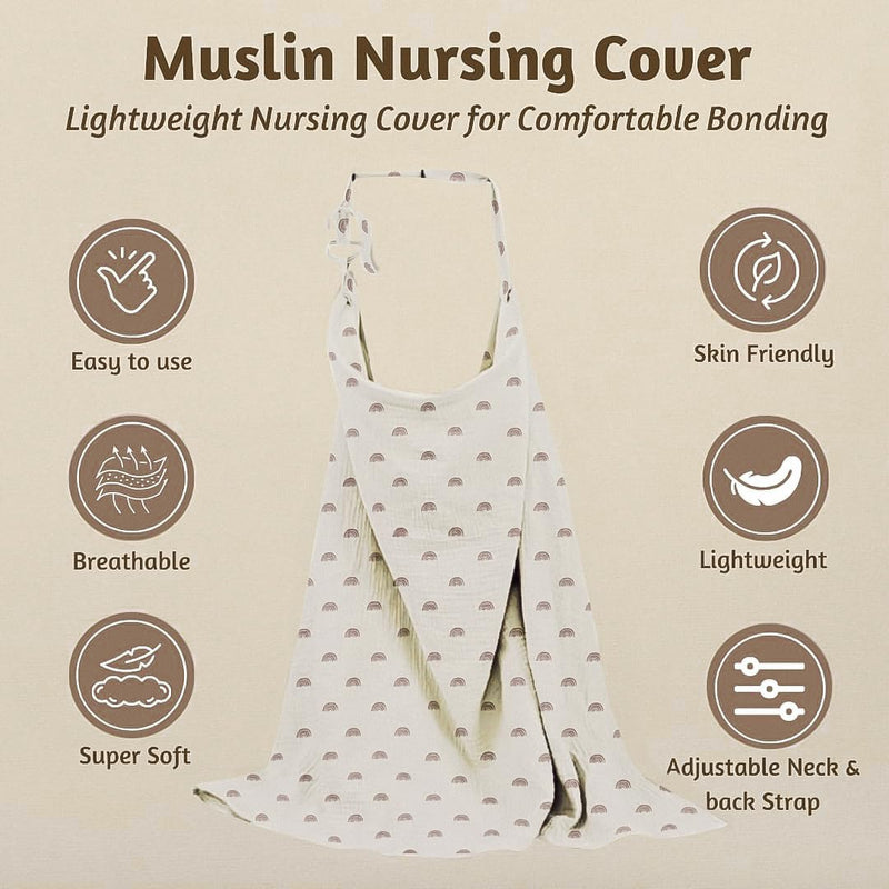 [Australia] - Multifunctional Muslin Nursing Cotton Cover for Baby Breastfeeding with Adjustable Mom Privacy & Arch Neckline - Nursing Apron Cover - Stroller Cover Car Seat Cover Boho Rainbow 