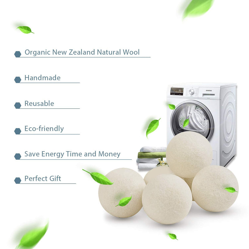 Wool Dryer Balls 6-Pack XL Laundry Dryer Balls Reusable Natural Fabric Softener New Zealand Organic Wool Handmade Reduce Wrinkles & Shorten Drying Time by WANTELL (White, XL)