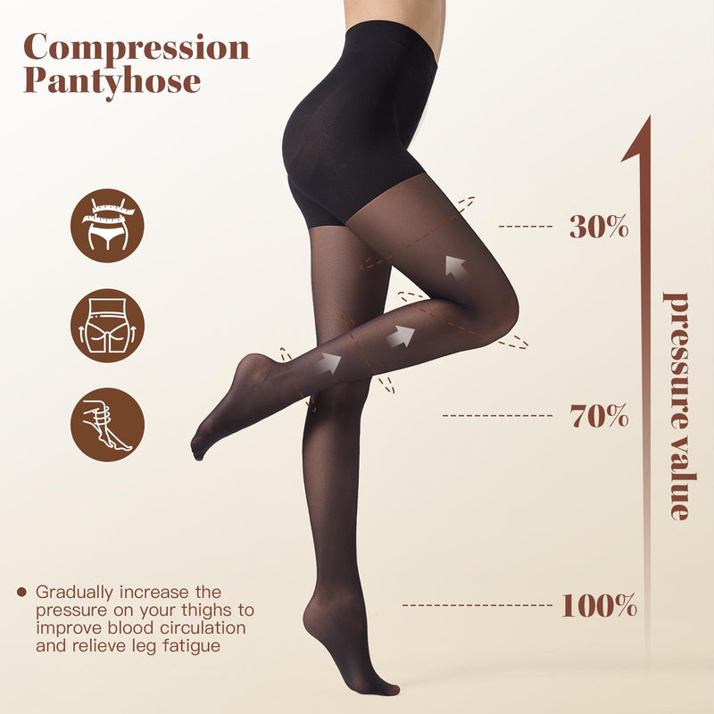 [Australia] - MANZI 30D Compression Pantyhose for Women 5-10mmHg High Waist Support Tights Pack of 1 Black Large 