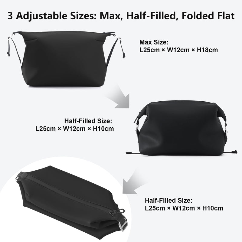 Vomgomfom 6L 13 Inch Silicone Toiletry Bag, Waterproof Leakproof Travel Cosmetic Organizer, Adjustable G-Buckle Compression Dopp Kit, Foldable Makeup Bag for Women & Men (Black, 13" 6L) Black