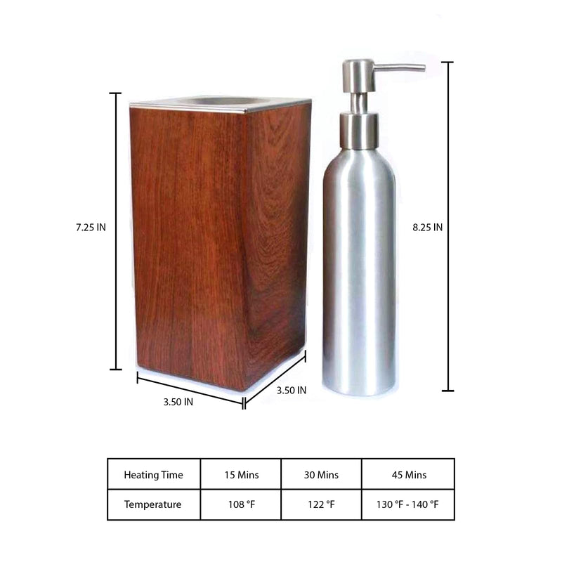 Massage Oil Warmer for Pro Spa Massage, Home Lotion Warmer with Aluminum Bottle Pump Set, Plug-in Oil Heater Beauty Salon Treatment Equipment Cherry Wood