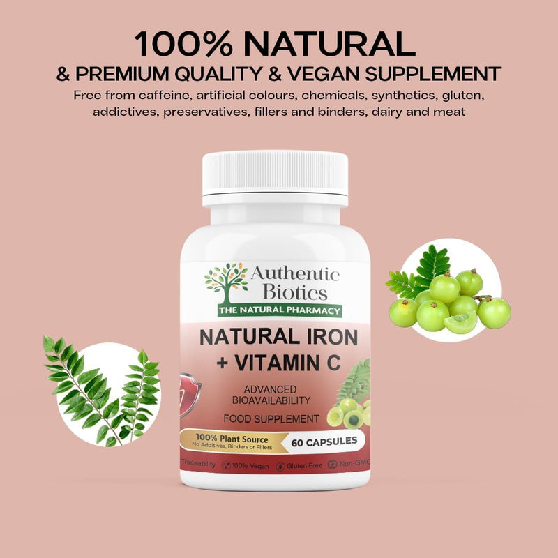 Iron & Vitamin C Supplement | 60 Vegan Capsules | Plant-Based Iron from Curry Leaves & Vitamin C from Amla | Supports Energy, Immunity & Reduces Tiredness | 2 Month Supply 1
