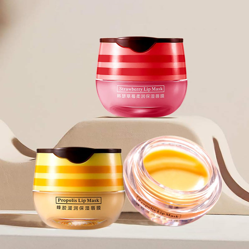 Lip Balm, Vitamin E Moisturizing Propolis Sleeping Mask, Effective Reduces Lines, Prevention of Dry and Cracked Lips Nourishing Dry Lip Care (2 Packs Strawberry & 2 Packs Honey, 1.9Oz) 2 Packs Strawberry & 2 Packs Honey 2.1 Ounce (Pack of 1)