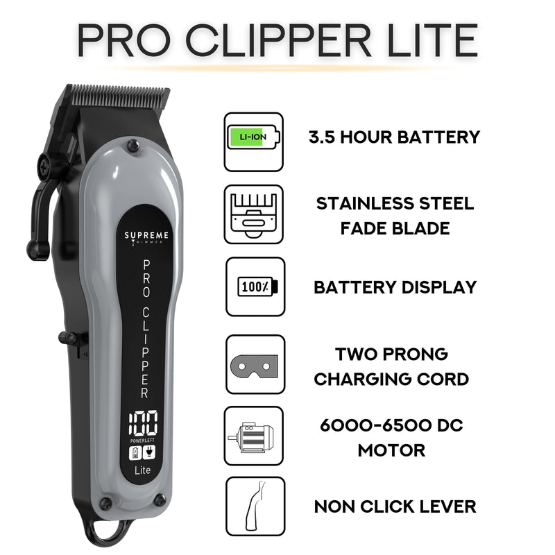[Australia] - Supreme Trimmer Pro Clipper Lite | 210 Min Run Time Professional Hair Cutting Tool Set + Hair Comb, Scissors & Fade Blade | STC5000 Gray 
