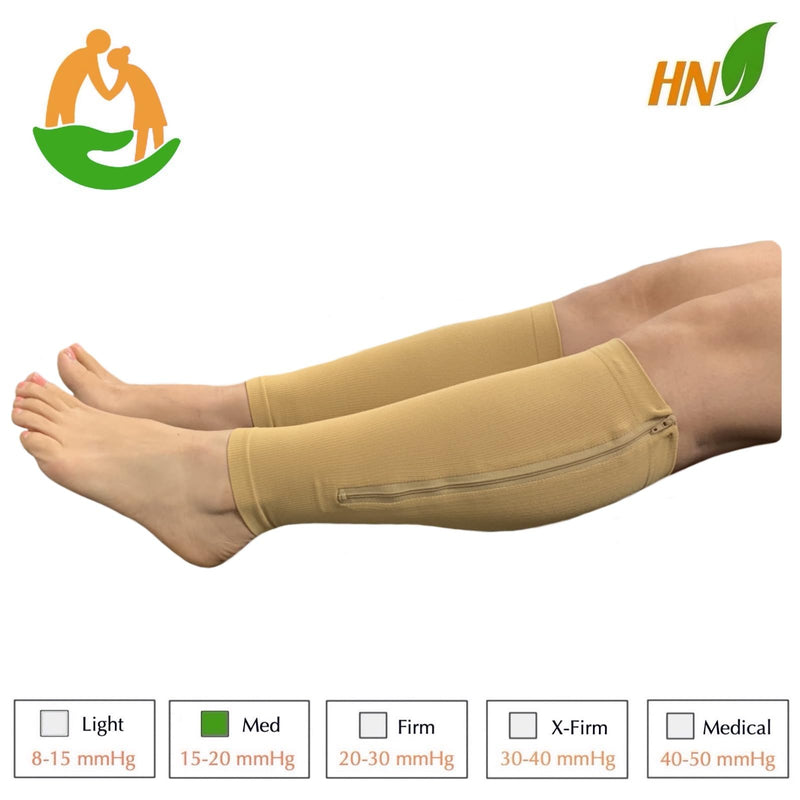 HealthyNees Seniors Care Footless 15-20 mmHg Compression Shin Calf Leg Men Women 1 Pair Zipper Sleeves (Nude, Small-Medium) Nude