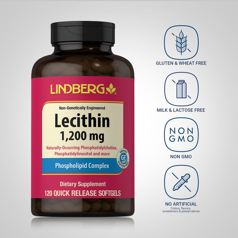 [Australia] - Lindberg Lecithin 1200mg | 120 Softgel Capsules | Phospholipid Complex | Non-GMO, Gluten Free Supplement 