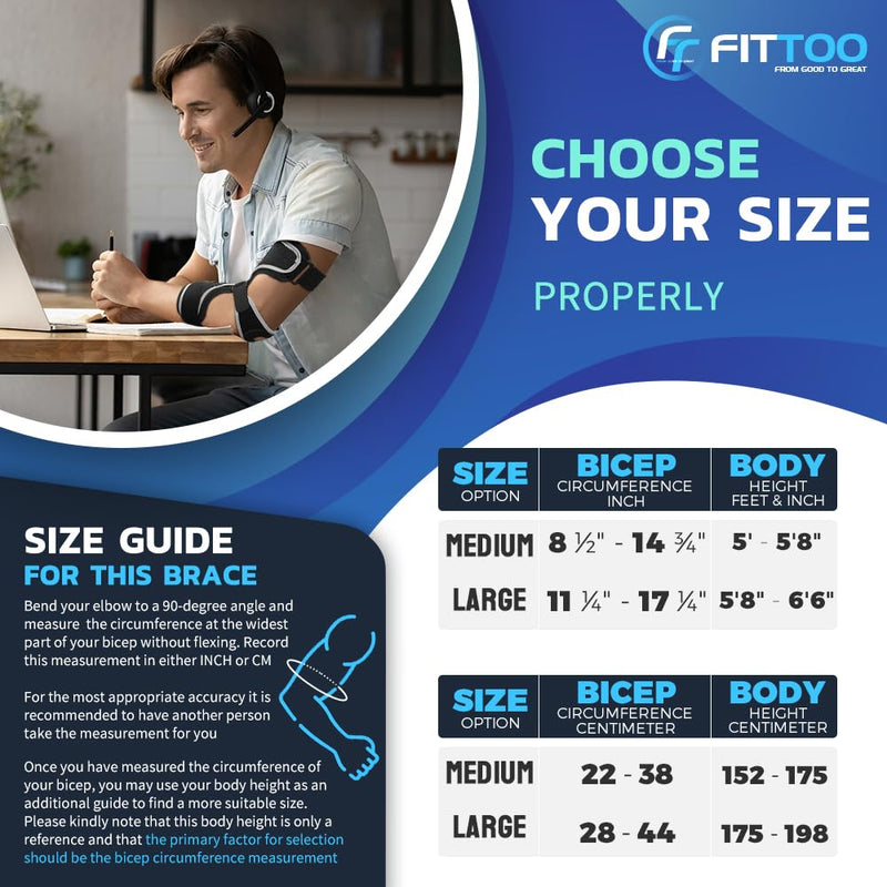 FITTOO Elbow Brace for Cubital Tunnel Syndrome, Arm Ulnar Nerve Brace Support for Elbow Discomfort, Tendonitis, Prevent Elbow Excessive Bending, Fit Left & Right Men & Women Arm Onyx Medium