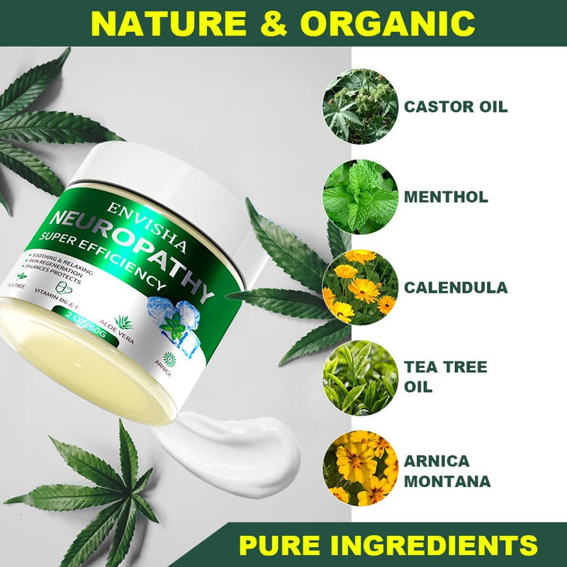 Neuropathy Cream with Menthol, Arnica, Aloe Vera, Emu, Vitamin B6, Extra Strength for Feet, Hands, Legs, 2oz