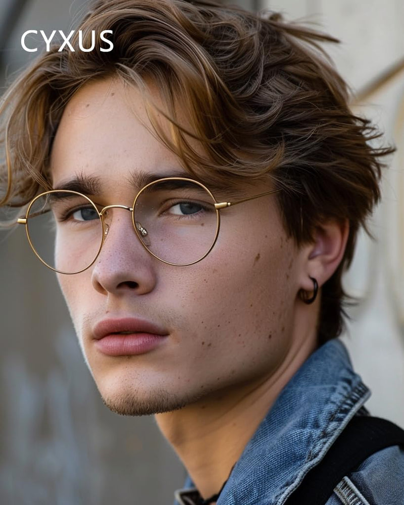 [Australia] - Cyxus Round Blue Light Glasses for Men Women Wire Frame UV Blocking Computer Glasses Clear Lens Metal Ultralight Eyewear 01 - Gold 