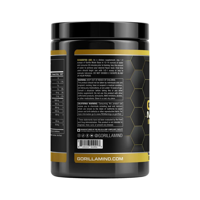 [Australia] - Gorilla Mode Base Pre Workout - Raises Nitric Oxide · Intense Focus & Drive · Endurance · Power - L-Citrulline, L-Tyrosine, Betaine, Alpha-GPC, Caffeine, Huperzine A - 360 Grams (Watermelon) Watermelon 