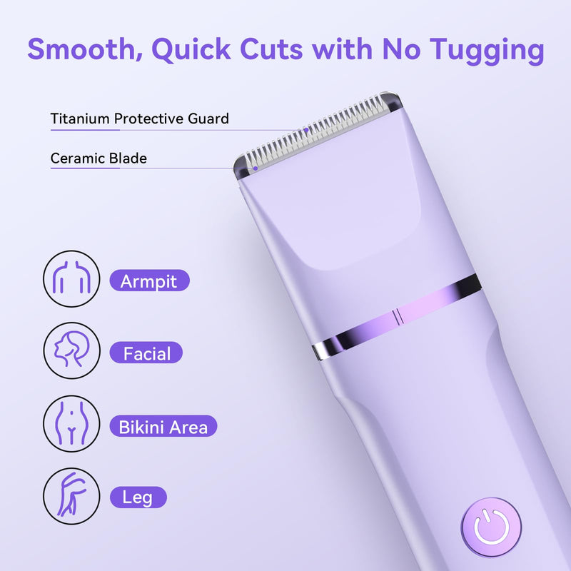 Electric Razors for Women - 4 in 1 Bikini Trimmer for Women, Waterproof Body Pubic Shaver for Womens Wet & Dry Use, Replaceable Facial & Nose Hair Trimmer, Rechargeable Hair Removal Kit, Purple
