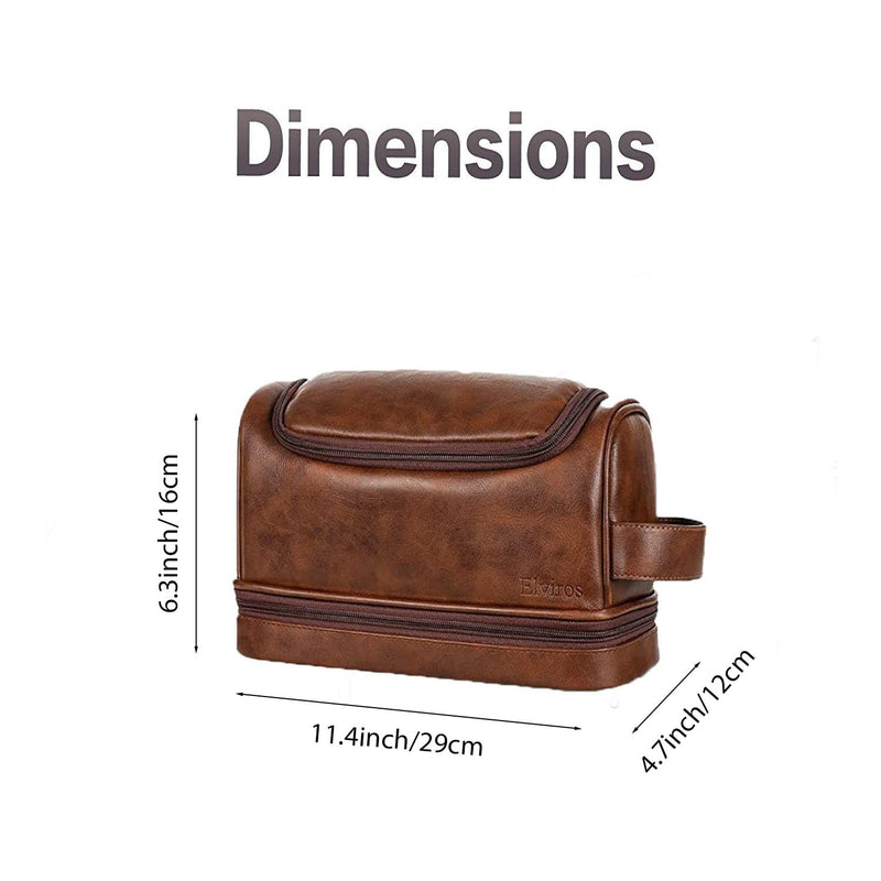 Elviros Travel Toiletry Bag Mens Leather Travel Organizer Kit with hanging hook Water-resistant Toiletries Bathroom Shaving Bags for Women