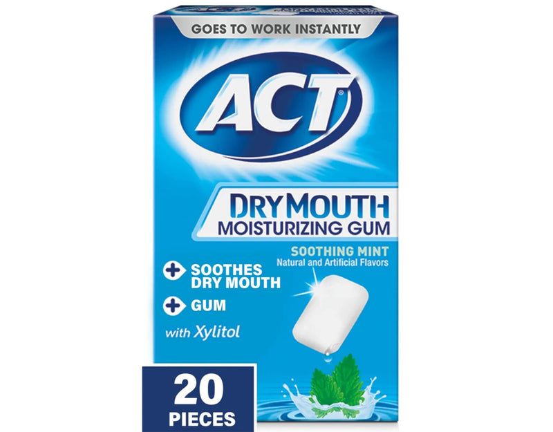 [Australia] - ACT Dry Mouth Moisturizing Gum, Soothing Mint, Sugar Free, 20 Count (Pack of 2) 