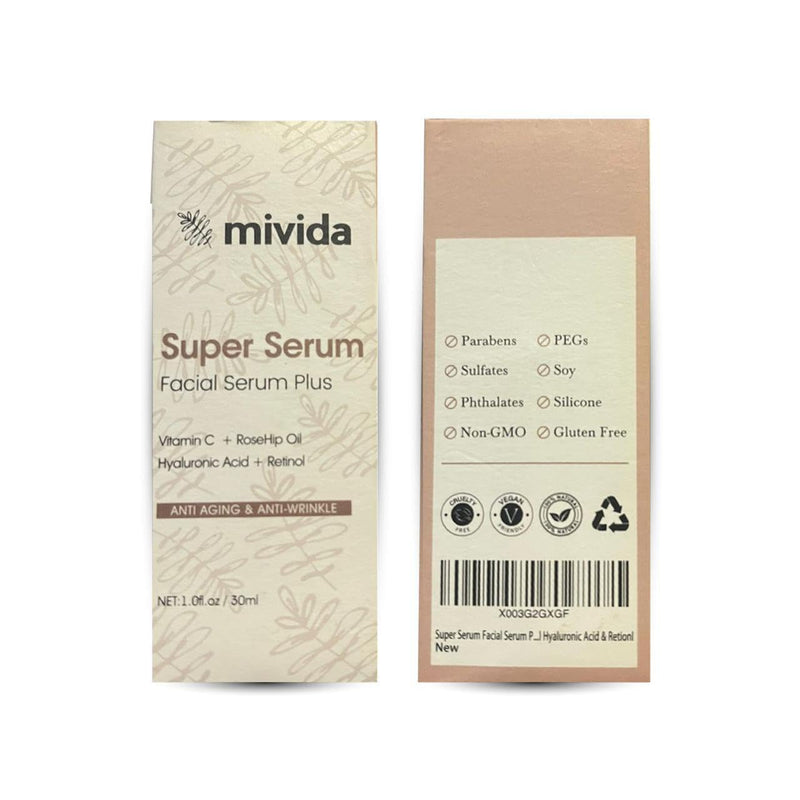 mivida 4-in-1 Anti-Aging Serum for face | Retinol, Vitamin C, Hyaluronic Acid & RoseHip Oil | multi benefit Face Serum – 1 Fl Oz