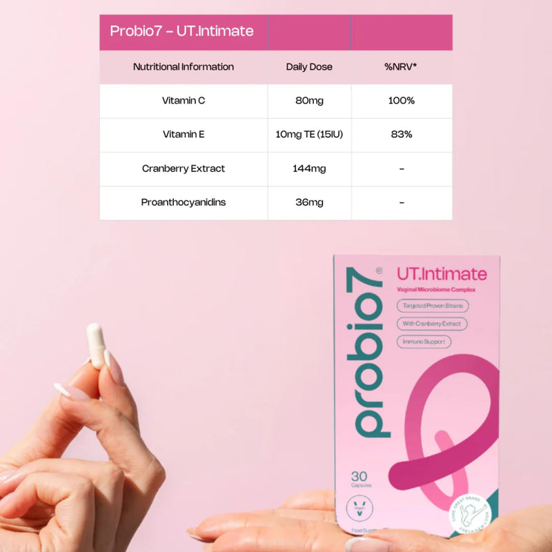 Probio7 Probiotics UT.Intimate - Daily Vaginal Probiotics Supplement | 10 Billion Friendly Bacteria with 3 Live Strains | Lactobacillus Rhamnosus, Gasseri & Crispatus with Vitamin C & E | 30 Capsules