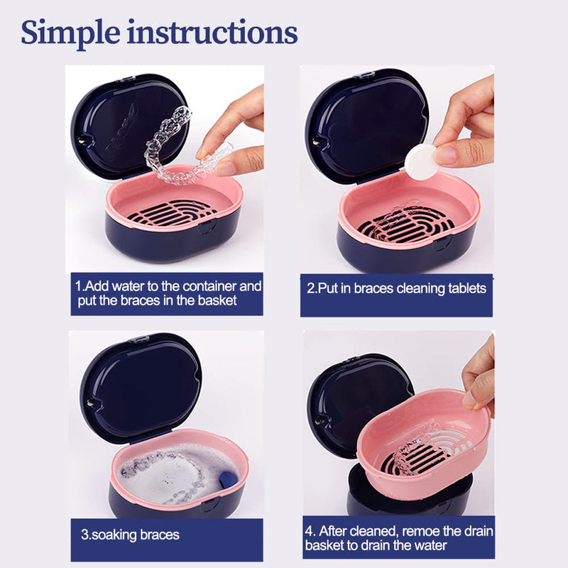 [Australia] - Dentures Case, Denture Bath Case Cup Box Double Layer Dry and Wet Separation Portable False Teeth Container, Denture Cup with Lid for Cleaning Household Office Travel(Blue) Blue 