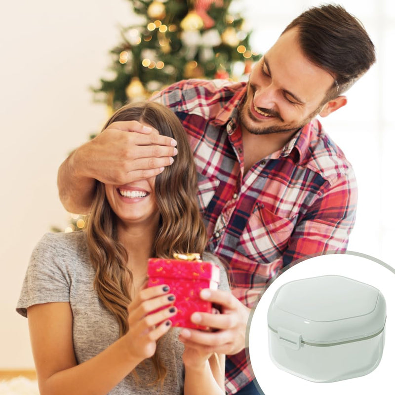 [Australia] - GmeDhc Braces box with strainer, portable denture box cover, invisible braces storage box, triple hollow drain, denture box, for holder, cleaning box light green 