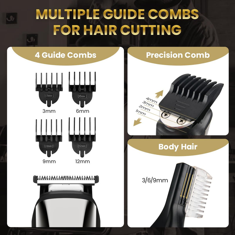 [Australia] - PRITECH Beard Trimmer for Men,6 in 1 Hair Clippers Kit, Precision Cordless Grooming Kit Waterproof IPX6 for Beard, Hair, Body, Nose, Ear, with Foil Razor (Silver) Silver 