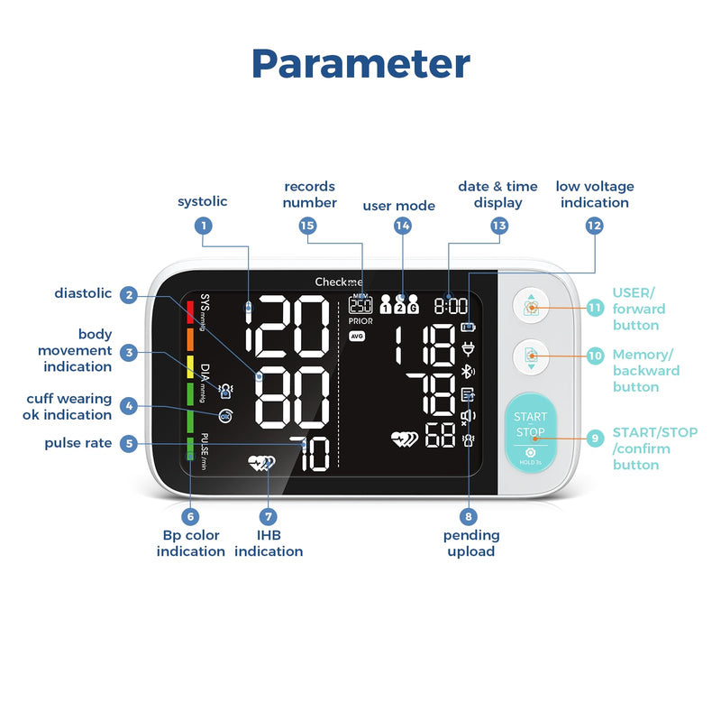 [Australia] - Checkme Blutooth Blood Pressure Monitors for Home Use, Blood Pressure Machine with Dual-Display, Extra-Large Adult Cuff, 500 Readings, Voice Broadcast - Automatic BP Monitor with Bluetooth 