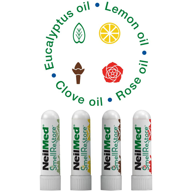 [Australia] - NeilMed Smell Restore - All Natural Smell Training Kit with 4 Separate Essential Oil Inhalers. Eucalyptus, Rose, Lemon and Clove 