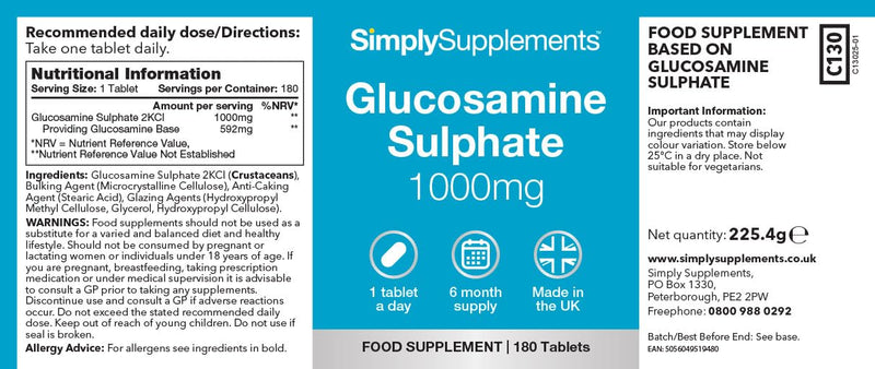 Glucosamine Sulphate 2KCL 1000mg | One-A-Day Potent Formula | Supports Active Living | 360 Fast Release Tablets = 12 Months’ Supply | Marine Sourced | Made in The UK in Accordance with GMP Standards Unflavoured 180 count (Pack of 2)