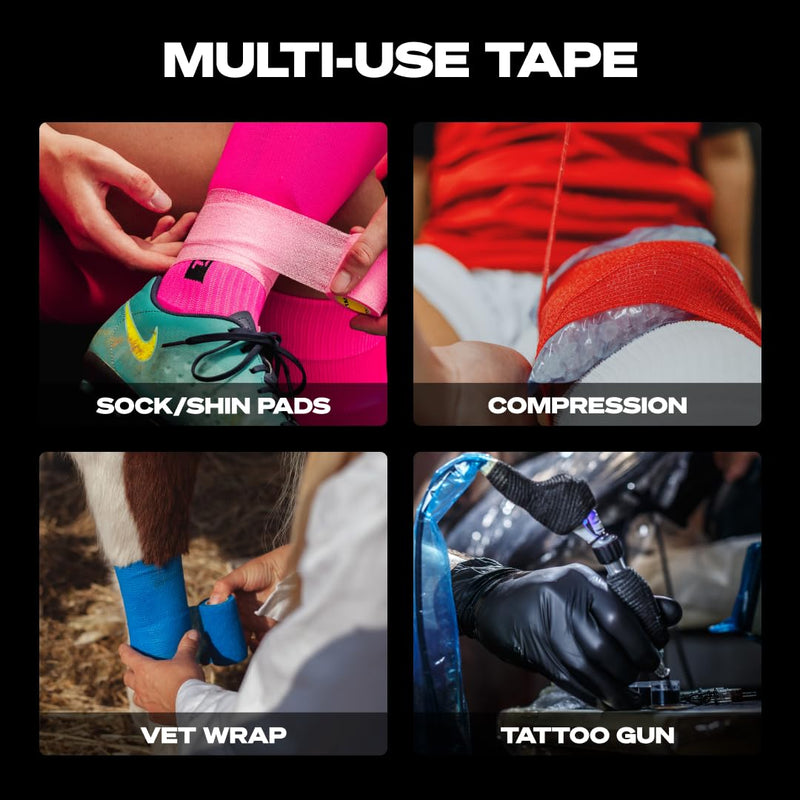 SPORTTAPE 24 Rolls Football Sock Tape, 5cm x 4.5m, Black - Self-Adhesive Cohesive Bandage, Compression Wrap & Sports Stretch Tape for Ankles, Joints, Socks, Vet and Pet Wrap for Dogs and Horses 5x450 cm (Pack of 24)