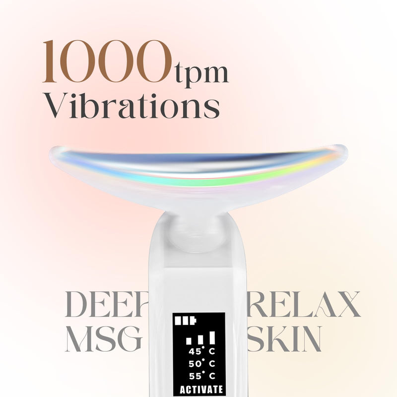 Face Massager with Led Light: 9-Color Facial Device - Neck Wrinkles Tightening Wand - Vibration Tool for Skin Care, White