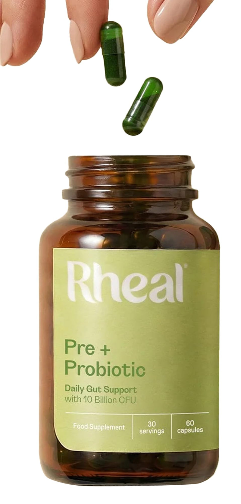 Rheal Pre + Probiotic Capsules – Gut Health Supplement with 10 Billion CFU, Lactospore® Probiotic & Prebiotic Fibre, Digestive Support for Bloating, Balance & Microbiome (30 Servings)