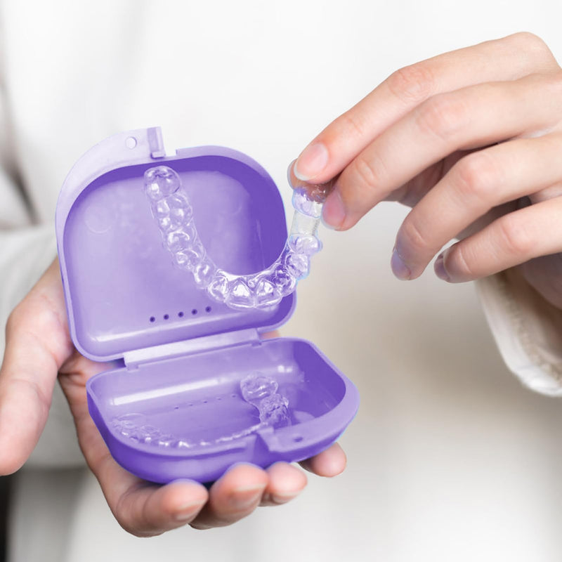 [Australia] - Pack of 2 braces box, denture box, tooth splint box, grinding splint box, braces box, dento box, denture box, box for tooth splint, braces box (pink & purple). 