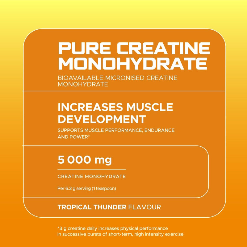 USN Micronised Creatine Powder 500g (79 Servings): Tropical Thunder Flavour, 100% Pure Creatine Monohydrate Powder for Performance and Muscle Recovery, Suitable for Vegans 79 Servings (Pack of 1)