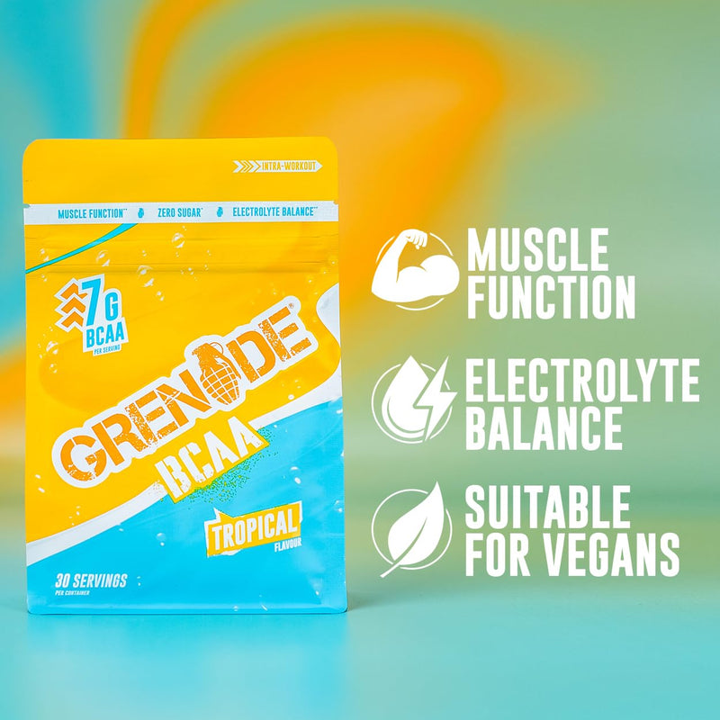 Grenade BCAA Intra Workout Powder Zero Sugar Drink Packed with Amino Acids Including B-Vitamins, Magnesium & Glutamine (30 Servings) - Tropical, 390 g (Pack of 1)