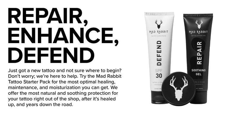 [Australia] - Tattoo Care Bundle Kit (3-Piece) Repair Soothing Gel, Enhance Balm & Defend SPF 30 Sunscreen - Full Coverage Tattoo Care Kit for New & Current Tattoos Sunscreen, Soothing Gel, Balm 