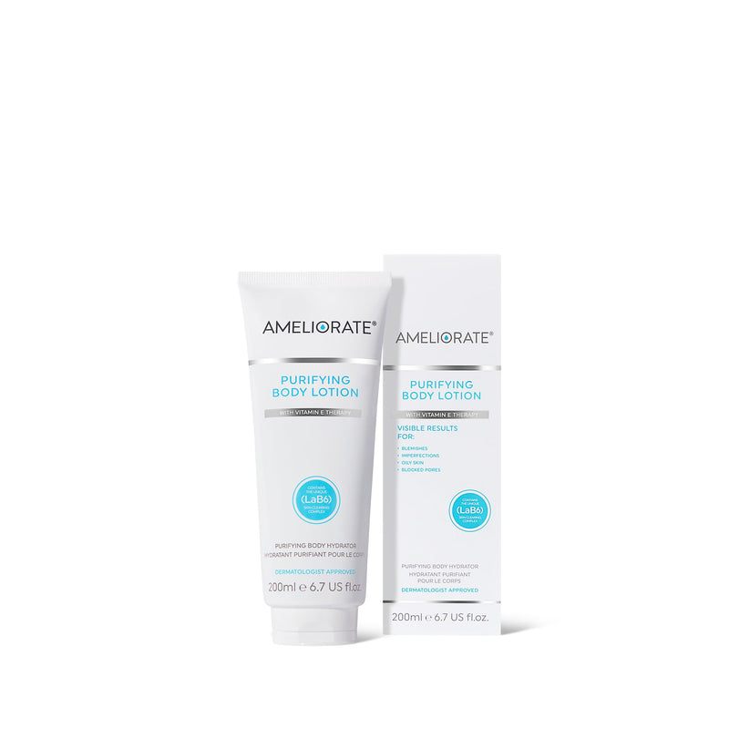 AMELIORATE Purifying Body Lotion 200ml 6.7floz Blemish Prone Oily Skin | Daily Moisturiser, Lactic acid AHA, BHA, Unclogs Pores, Reduces Appearance of Blemishes & Imperfections, Aloe Vera, Vitamin E