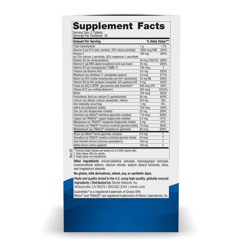 Nordic Naturals Men's Multivitamin Extra Strength - 60 Tablets | 20 Essential Nutrients for Bone, Energy & Blood-Vessel Support. Immunity Supplement. 2 Tablets Daily. 30 Servings.