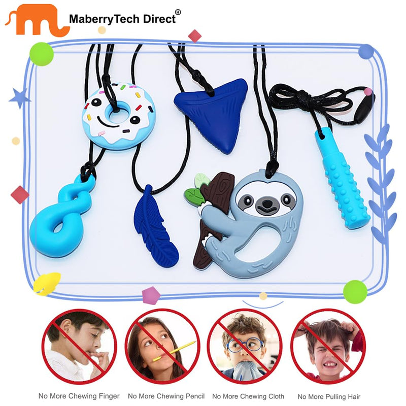 [Australia] - Sensory Chew Necklace for Kids Boys Girls, 6 Pack Silicone Chew Toys for Kids with ADHD Autism, Anxiety, Chewy Necklace Sensory Reduce Adults Children Chewing Fidgeting Blue 